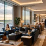 Premium business traveler using luxury airport lounge services in Thailand