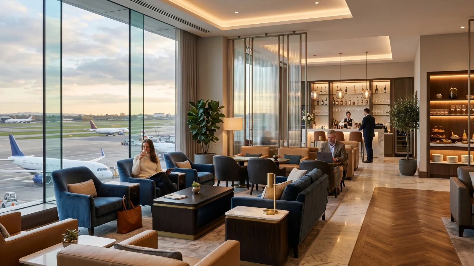 Premium business traveler using luxury airport lounge services in Thailand