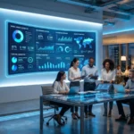 Asian ecommerce entrepreneur using AI powered business dashboard in modern Thailand office