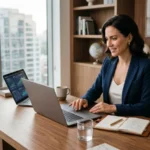 Asian entrepreneur reviewing business cash flow and financial reserves in modern office