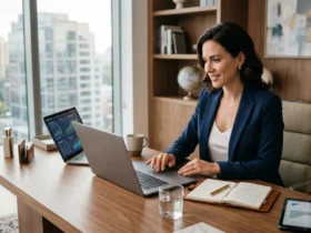 Asian entrepreneur reviewing business cash flow and financial reserves in modern office