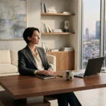 Successful Asian entrepreneur working from luxury modern workspace in Bangkok