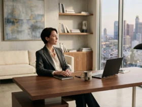 Successful Asian entrepreneur working from luxury modern workspace in Bangkok