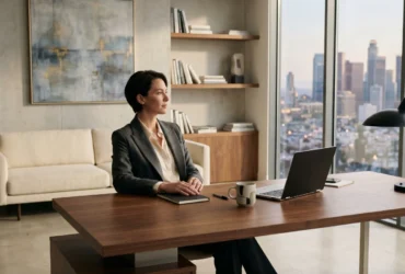 Successful Asian entrepreneur working from luxury modern workspace in Bangkok