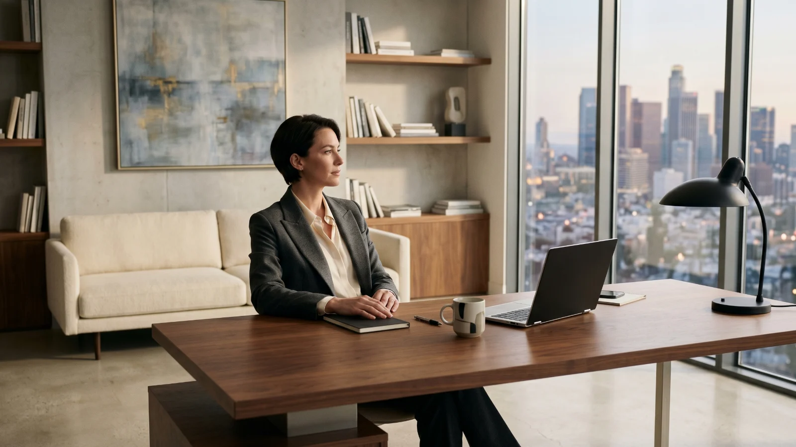 Successful Asian entrepreneur working from luxury modern workspace in Bangkok