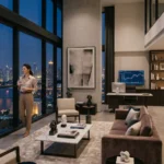Successful Southeast Asian entrepreneur managing luxury business lifestyle from a modern Bangkok penthouse office
