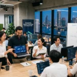 Thai business executives analyzing AI driven growth strategies in a modern Bangkok office