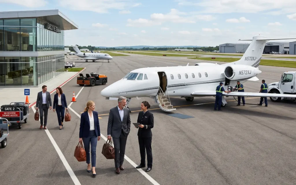Frequent business traveler managing fintech and travel planning from an airport workspace