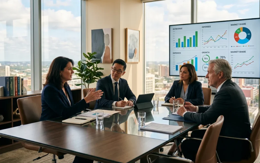 Southeast Asia business executives reviewing corporate finance and cyber security strategy