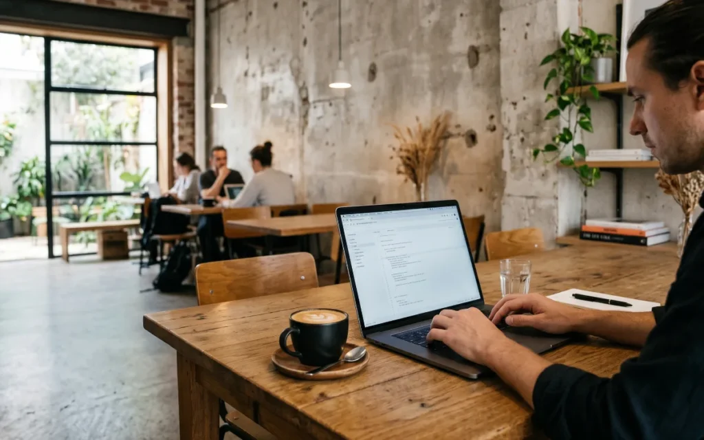 Modern specialty coffee workspace designed for remote entrepreneurs in Chiang Mai